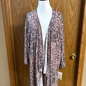 LuLaRoe Pink and Gray Leopard Print Duster Cardigan